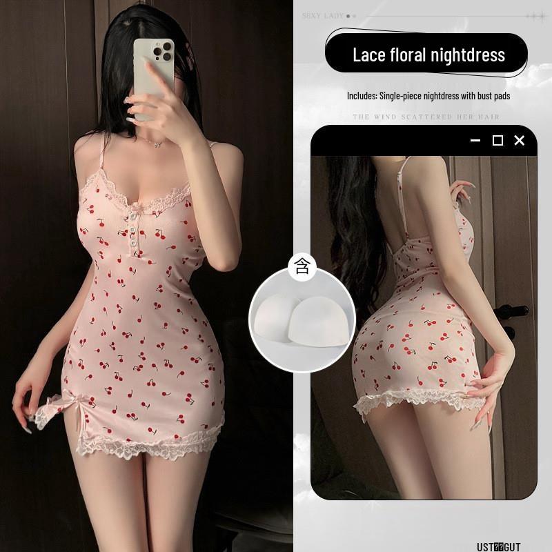 2025 Sexy Damen V-Ausschnitt Camisole Nachthemd mit Spitze und Brustpolstern - Schlankmachender Stil der reinen Begierde.