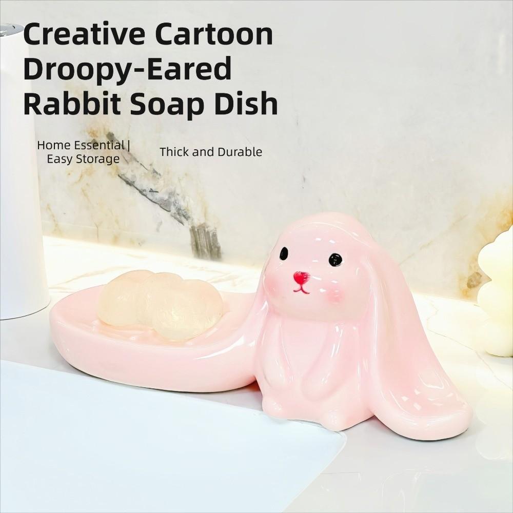 Soap Box Long Eared Rabbit Soap Holder Pink Bathroom Decor Organizer Rabbit Soap Dish  Household