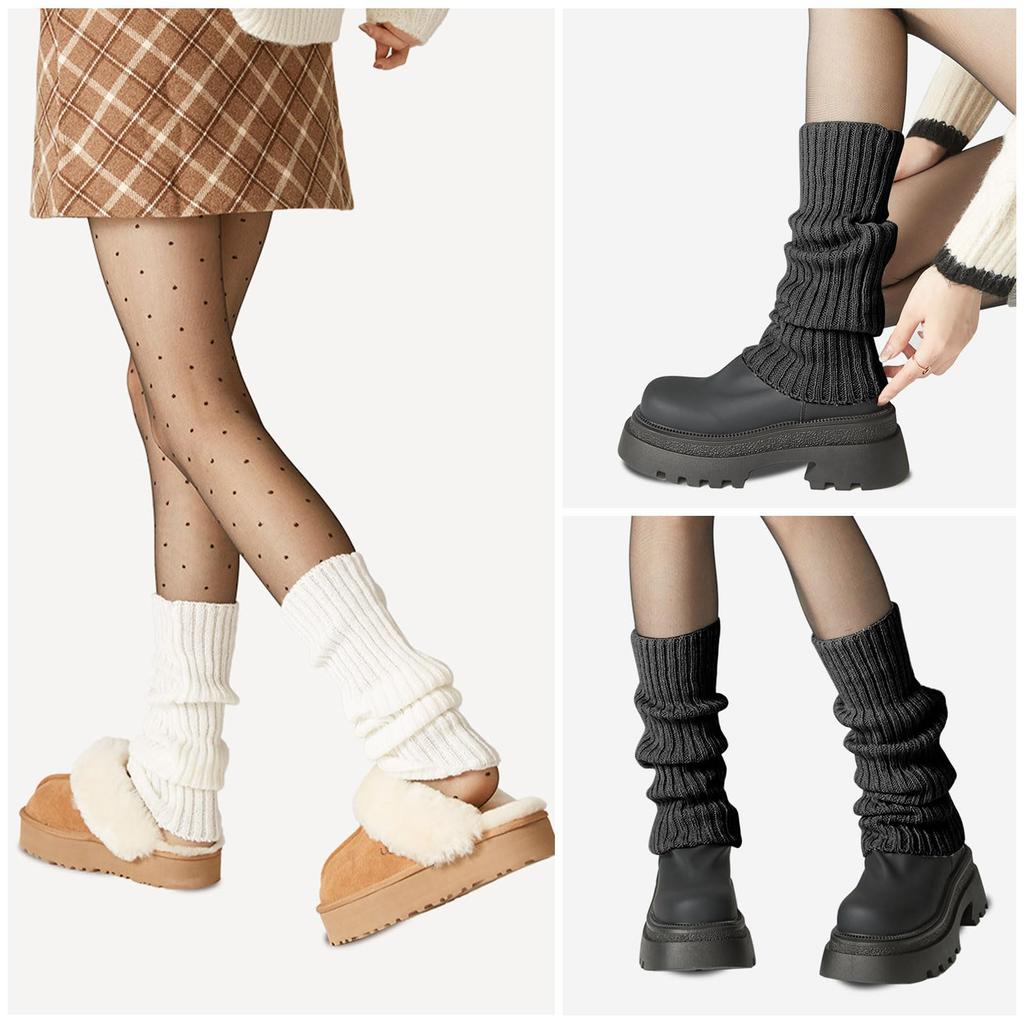 Women Ribbed Knit Leg Warmers, Slouchy Knee High Boot Cuffs, Stretch Knitted Leg Covers for Yoga Ballet Dance Fitness Autumn Winter