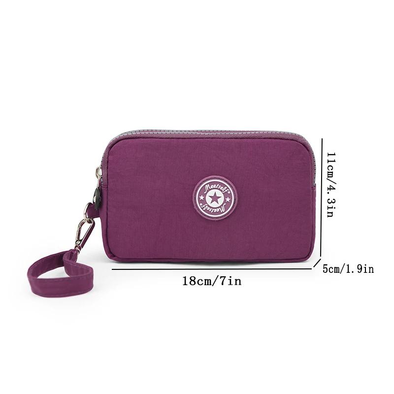 Three Layer Zipper Short Mobile Phone Bag Chic Women Hand Makeup Clutches Bag Portable Change Waterproof Multi Layer Pocket Bag