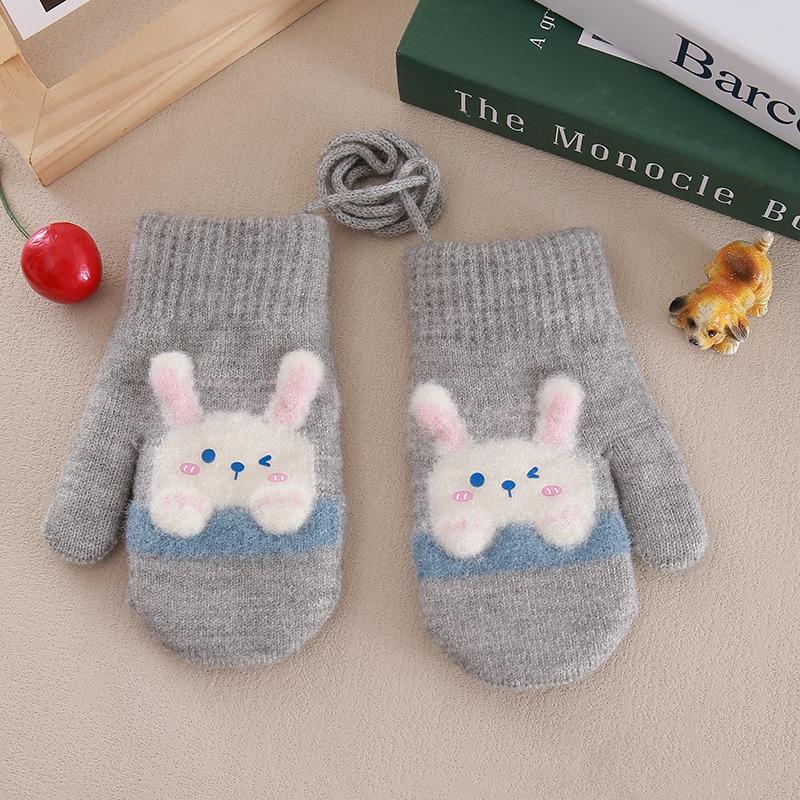 Thicken Mittens For Children Kids Mittens Rabbit Cartoon Winter Cute Knitted Gloves Toddler Warm Rope Boy Girls Baby Hand Gloves