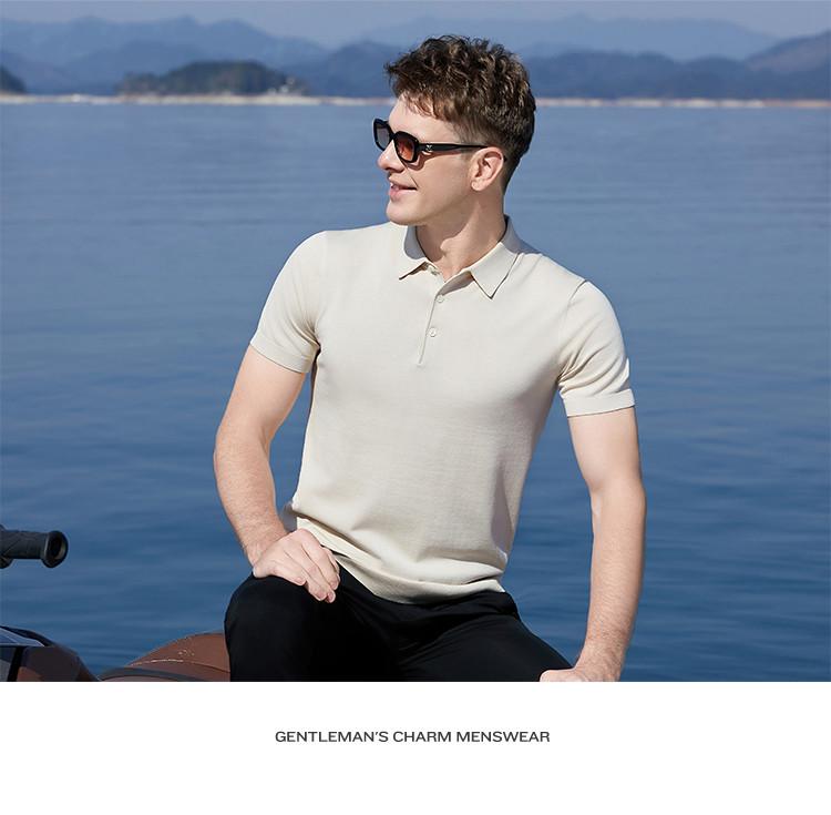 12.3% Mulberry Silk Combed Long Staple Cotton Knitted T-shirt Summer Men's Polo Shirt Short Sleeve