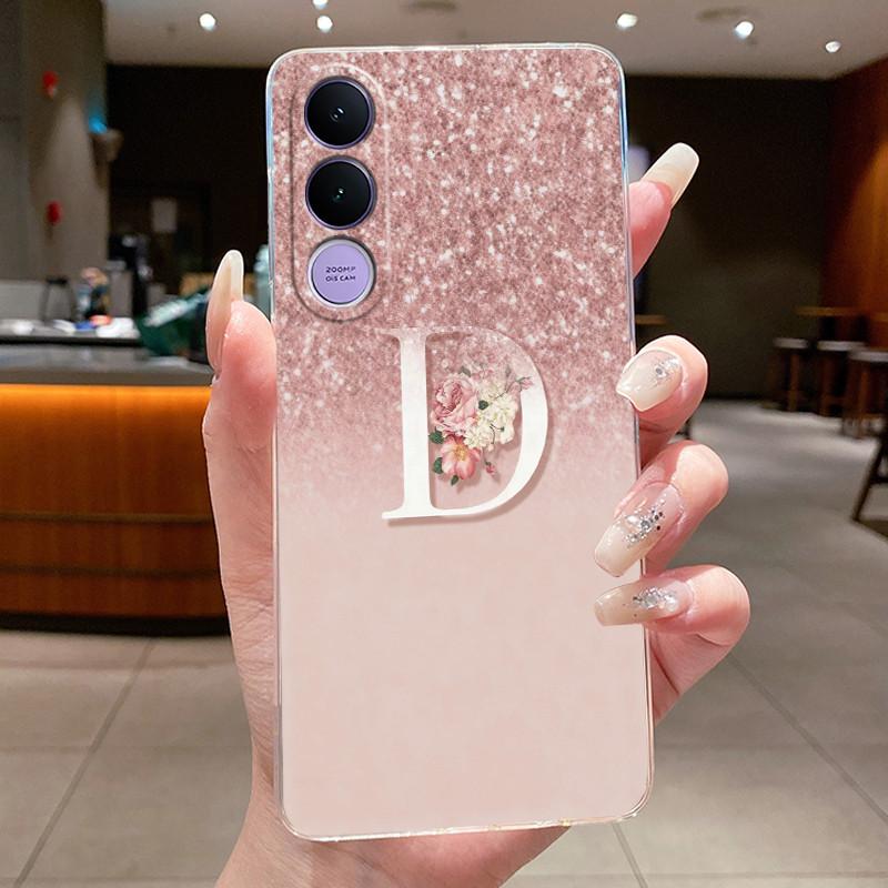 Anti-scratch Phone Case For Vivo V70 FE Jelly Clear TPU Soft Casing Lucky Letter Pink Shiny Starry Sky Pattern Couple Shell