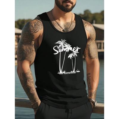 Letni T-shirt z okrągłym dekoltem i nadrukiem 3D drzewa kokosowego, modna codzienna kamizelka bez rękawów, męskie koszulki