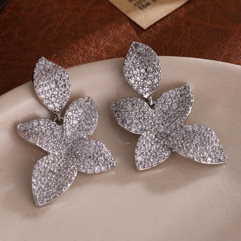ZAKOL Brand New Micro Paved AAA Zirconia Big Leaf Flower Earrings for Women Luxury Elegant Wedding Zircon