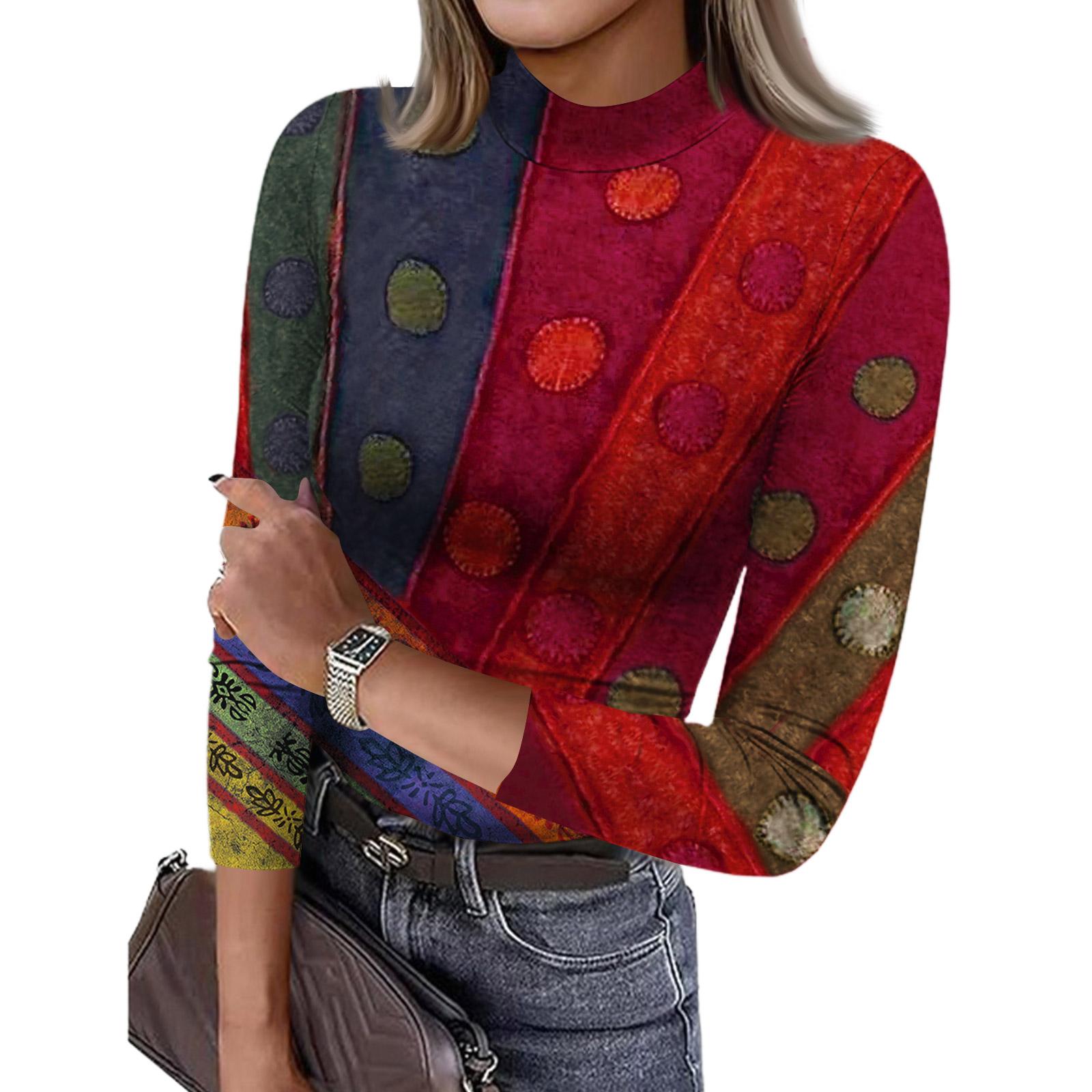 

Women s Slim Bottom T,shirt Fashion Casual Printing Round Neck Pullover 3/4 Sleeve Top XL винний