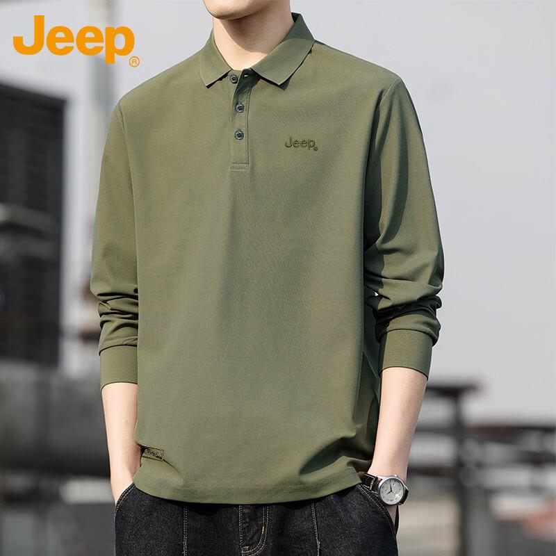Jeep Men's Solid Color Long Sleeve Polo Shirt