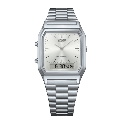 Casio AQ-230A-7A Silver Analog-Digi Watch, One Size, Silver Bracelet