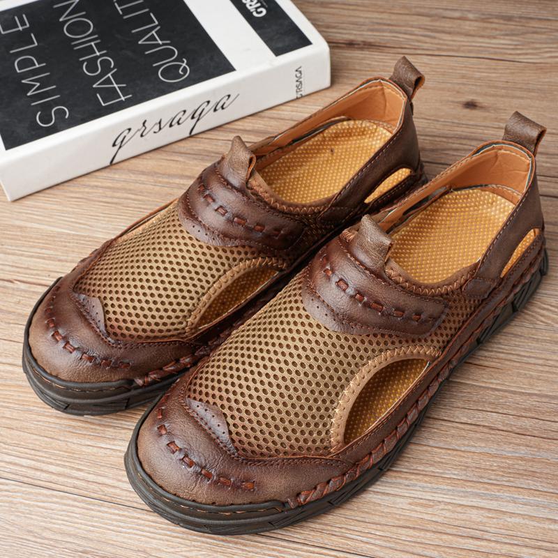 Fashionable Men's Sandals Stitching Design Versatile Hollow Out Breathable Comfortable Flat Shoes Commuting Daily Casual Shoes