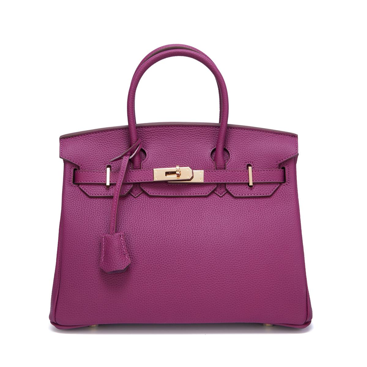 Nuova borsa da donna in pelle di vacchetta con punta in platino e fibbia in oro a grana piccola Togo, borsa da donna di grande capacità 25x10x19cm violetto