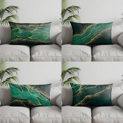 Home Decor Green & Gold Geometric Pillowcase Suitable For Sofa Bedroom Car Pillow Cover Cushion Rectangular Back Cushion