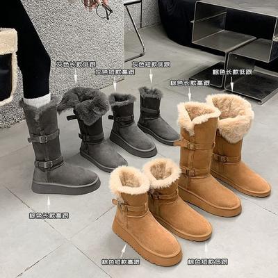 Grey Thick-soled Inner Heightening Short Boots Children's High Boots Thermal Cotton Shoes Snow Boots Women's Winter Velvet Thickened