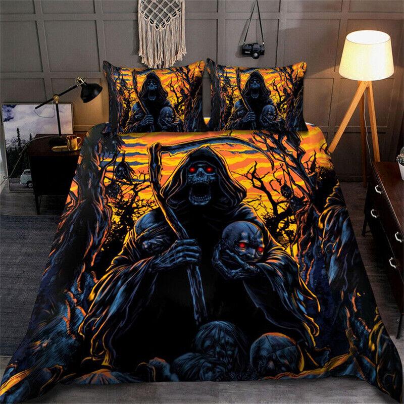 3D-Bettwäsche-Set mit indischem Druck, Totenkopf-Bettbezug, weicher Bettbezug, Geschenk