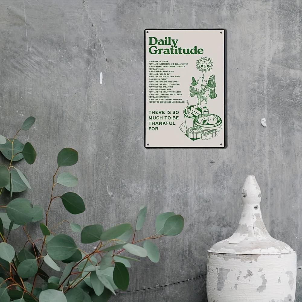 One Piece Room Decor Aesthetic Wall Decor, Daily Gratitude Inspiration Metal Tin Sign, Green Bohemian Home Cafe Wall Office