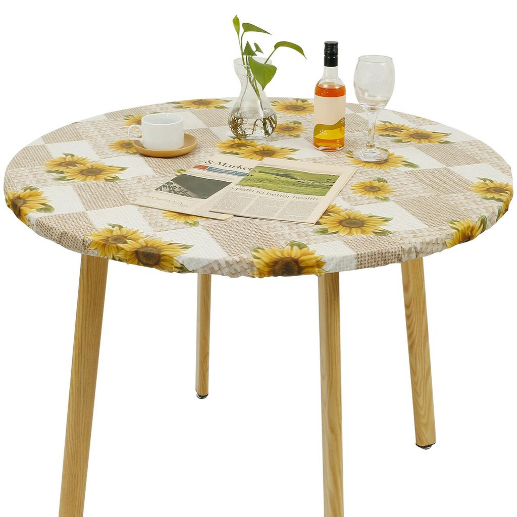 Round Table Cover Elastic Edged Round Tablecloth Flannel Backed Table Pad PVC Table Cover for Home Decor Table Protection