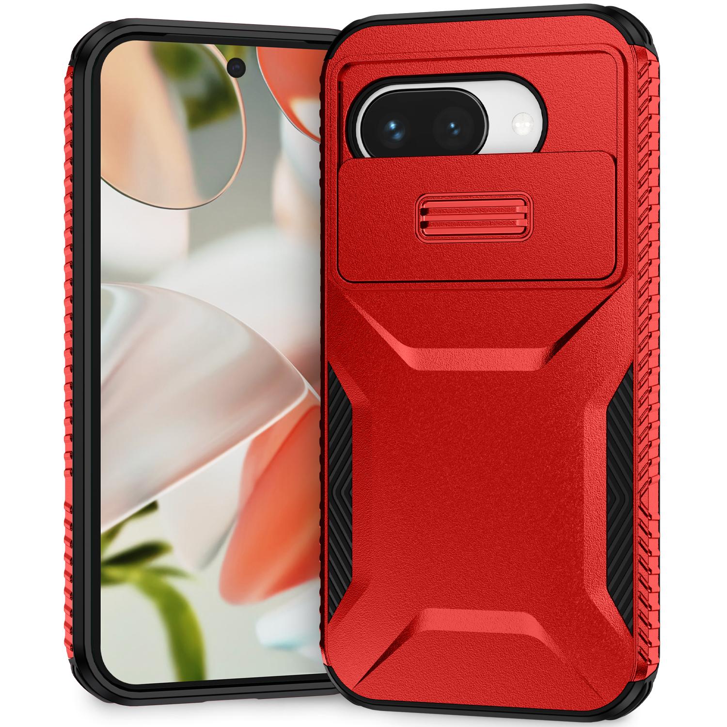 

For Google Pixel 9a Case Camshield TPU+PC Phone Cover Non-Slip Side Edge Red