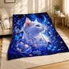 White Cat Blue Butterflies Coral Fleece Blanket Cute Decor