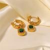 Stainless Steel Green Zircon Drop Hoop Earrings For Women Vintage Luxury Round Earrings Jewelry Accessory