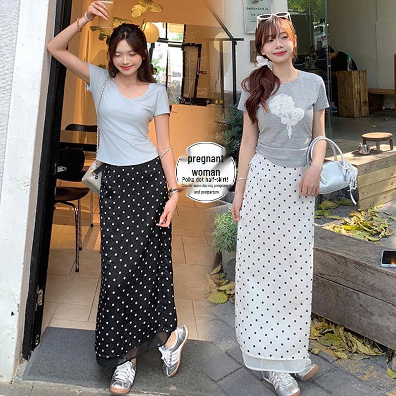 2026 Summer Petite Maternity Polka Dot Long Skirt - French Style Extra Large