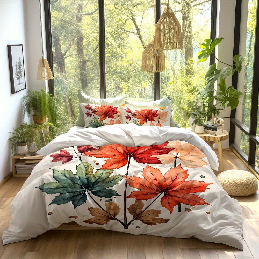 Comforter Fashion Maple Leaf Pattern Digital Printed Bedding Set Colorful Designed And S Light Beige Comfortable