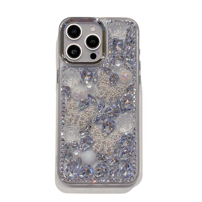 Applicable to OPPO RENO14 mobile phone case, flower butterfly full screen drill A5PRO luxury rhinestone electroplating transparent case for women