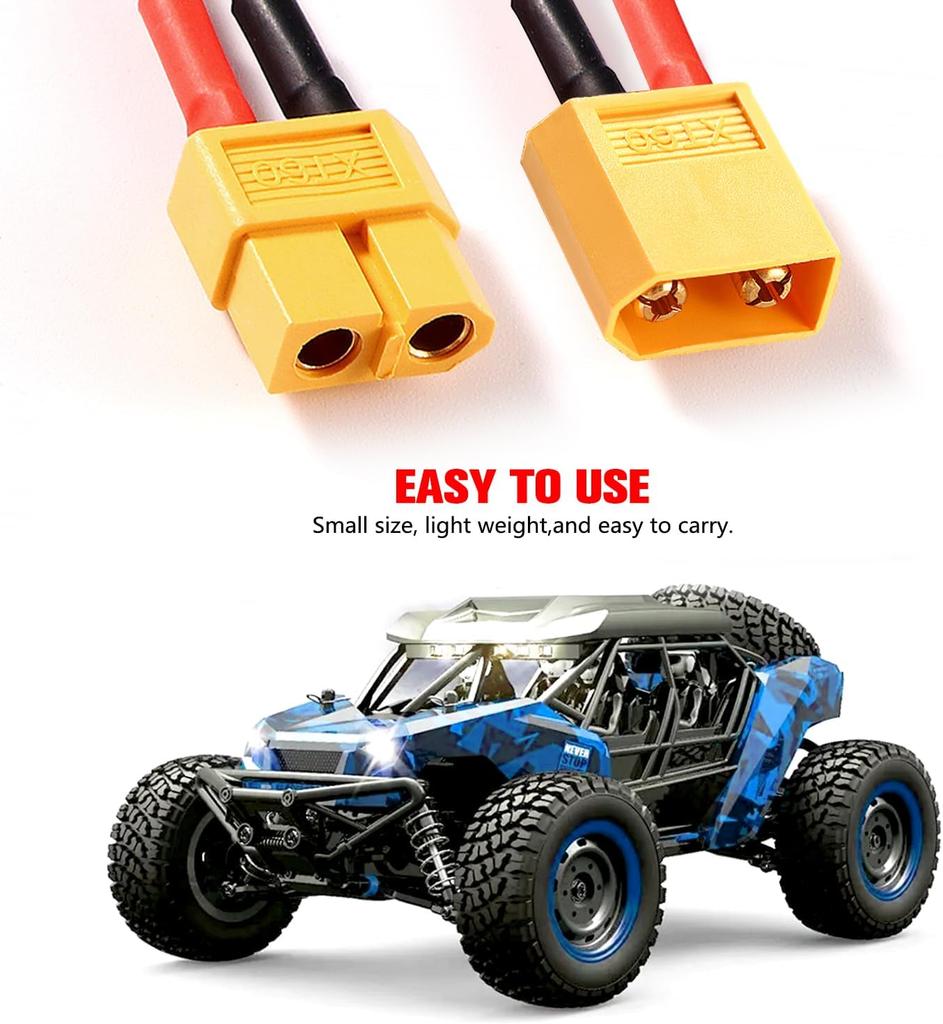 2Pcs XT60 Series Adapter Cable for 2 Lipo – Voltage Increase, Male Female Connector – For RC Models, Silicone, Yellow Red Black