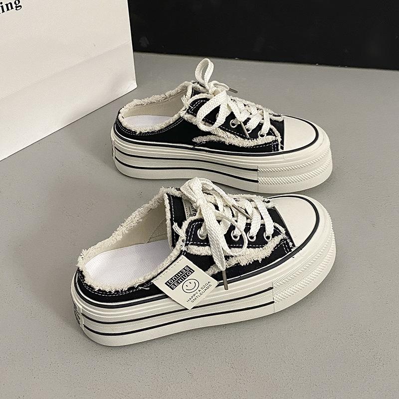 

Тапочки Baotou, женская летняя одежда 2025 года, новые парусиновые туфли без каблука, универсальные, ленивые, полутяжелые, толстые подошвы, ins tide 40 чёрный