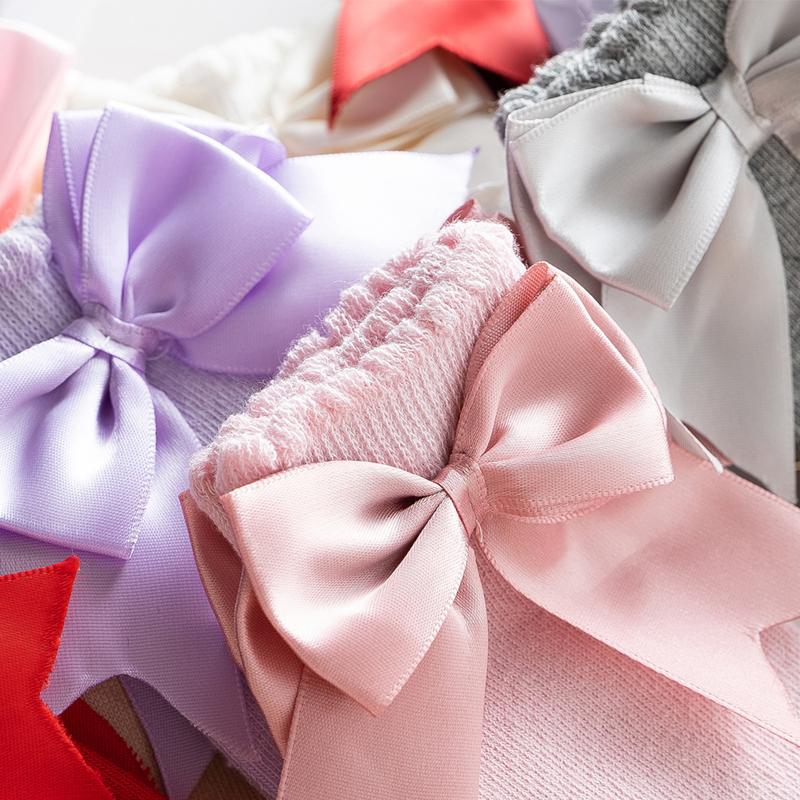 Pudcoco Infant Baby Girl Below Knee Socks, Solid Color Bow Decor Stockings Breathable Clothing Accessory 0-2T