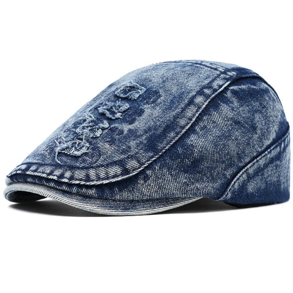 

HT5052 Mens Beret Women New 100% Cotton All Seasons Ivy Flat Cap Artist Painter Beret Hat Adjustable Male Female Denim Beret Cap 55-60cm Adjustable темно-синього кольору