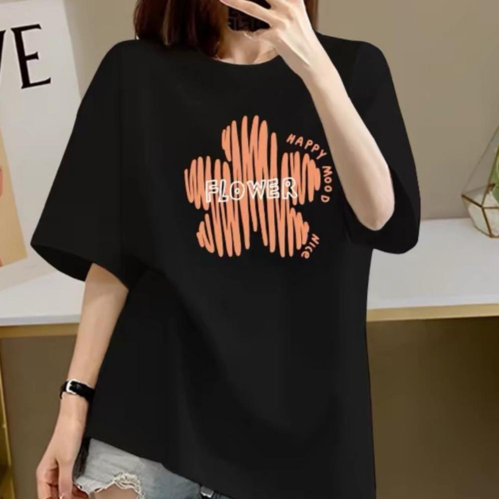 T-shirt d'été à manches courtes pour femmes, imprimé à motifs, mode décontractée, col rond, confortable