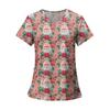Women's Fashion Printed Short Sleeve V Neck Pattern Tops Pocket Working T-shirts