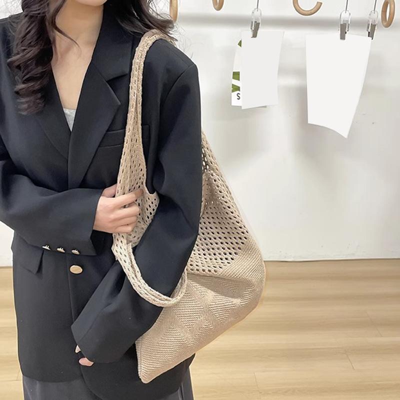 Women Large Capacity Shopper Totes Ladies Beach Travel Bag Vintage Hollow Woven Underarm Shoulder Bag