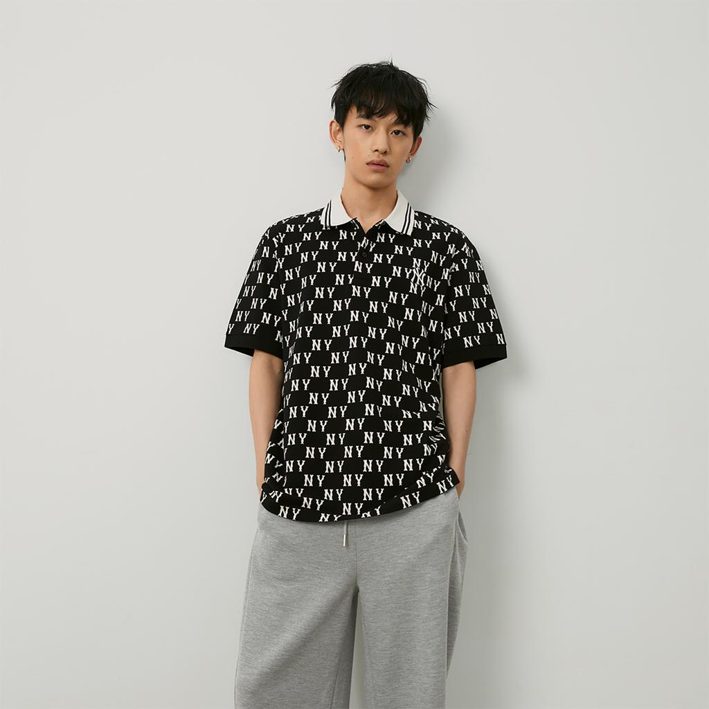 New MLB MONOGRAM Collection New York Yankees SS24 Polo Shirt Unisex Black 3APQM0443-50BKS