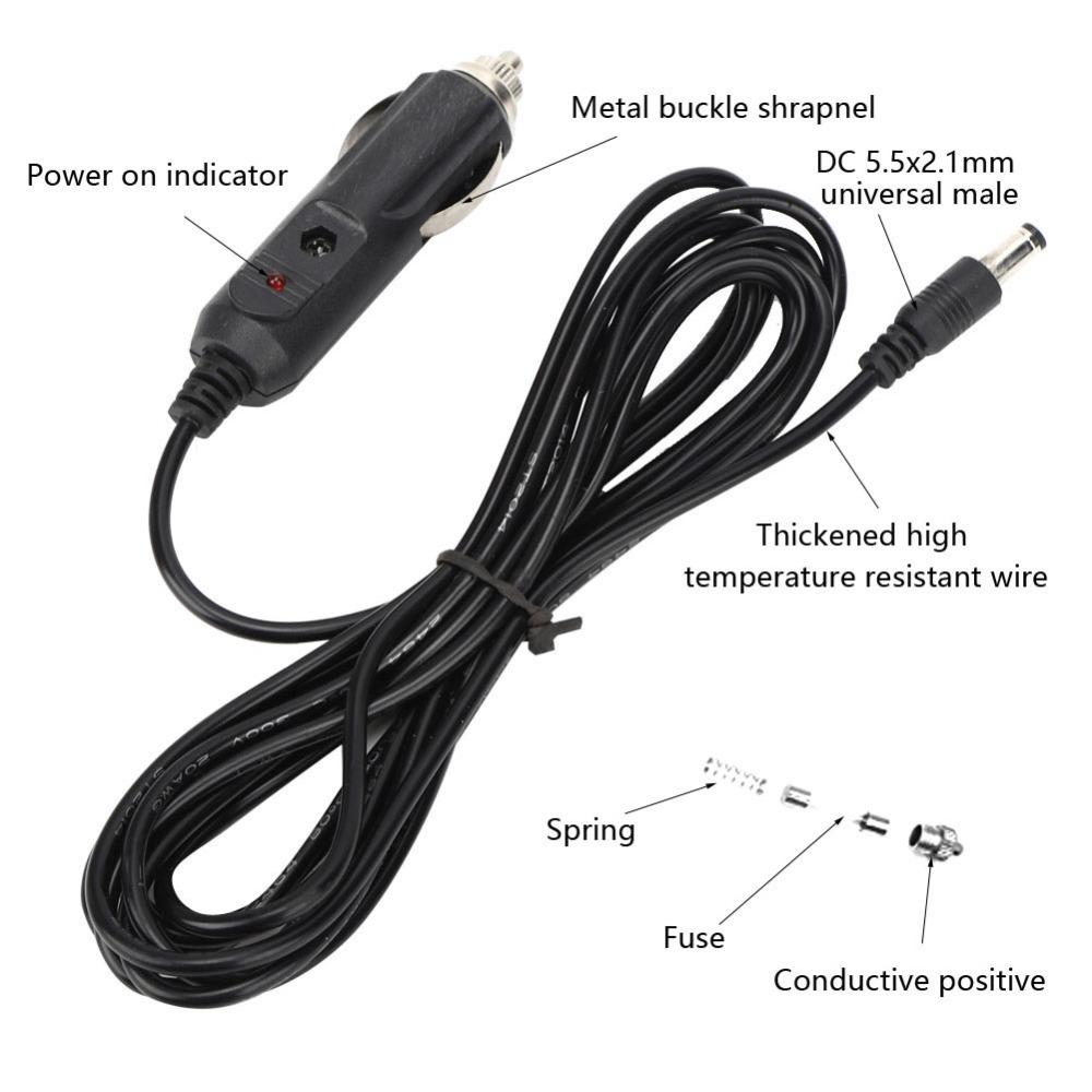 2PCS DC 5.5mm x 2.1mm Car Lighter Power Plug Indicator Light 3 Meters Length Power Supply Adapter Cable Universal Power Cord