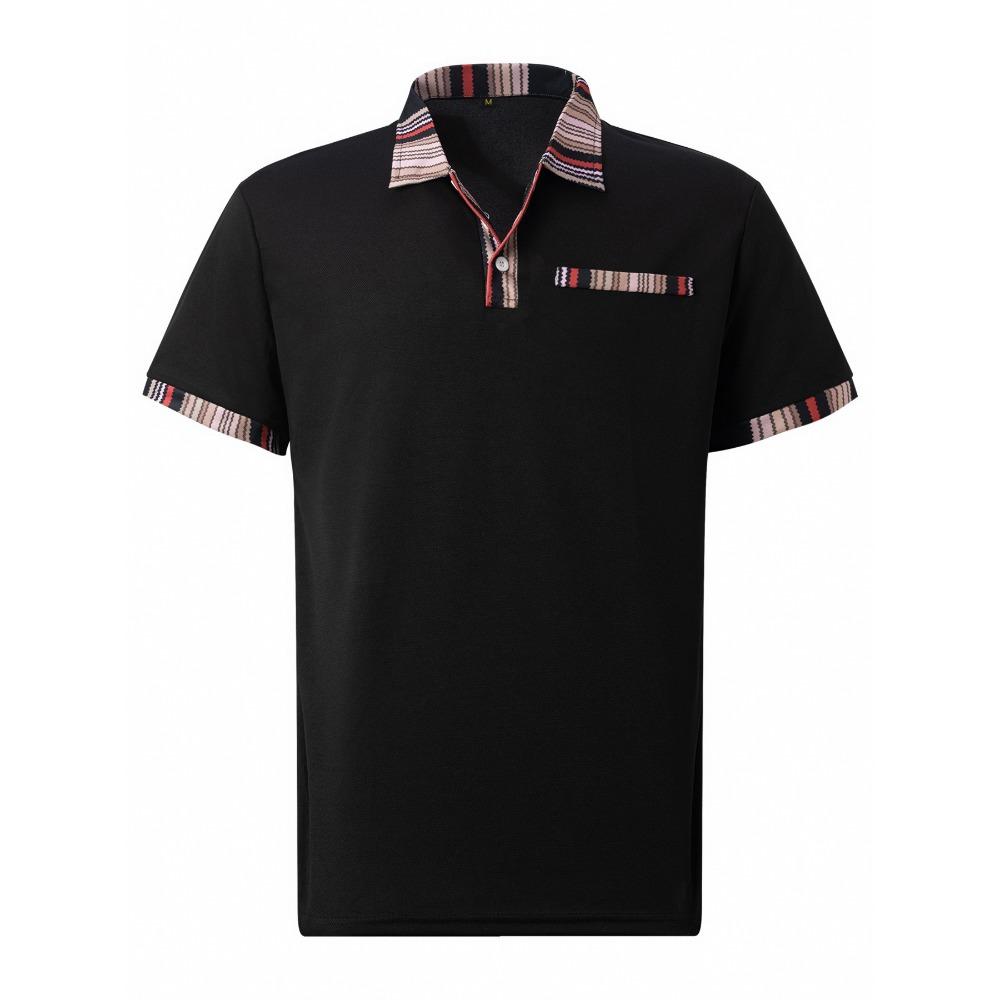 Men's Casual Polo Shirt with Striped Buttons T-shirt