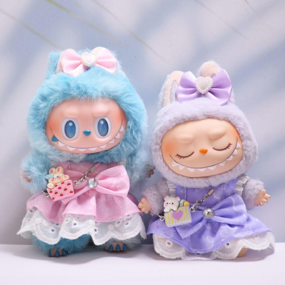 Hasentasche Labubu Puppenkleid Schleife 17cm Plüschpuppen Kleidung Baumwollpuppen Zubehör