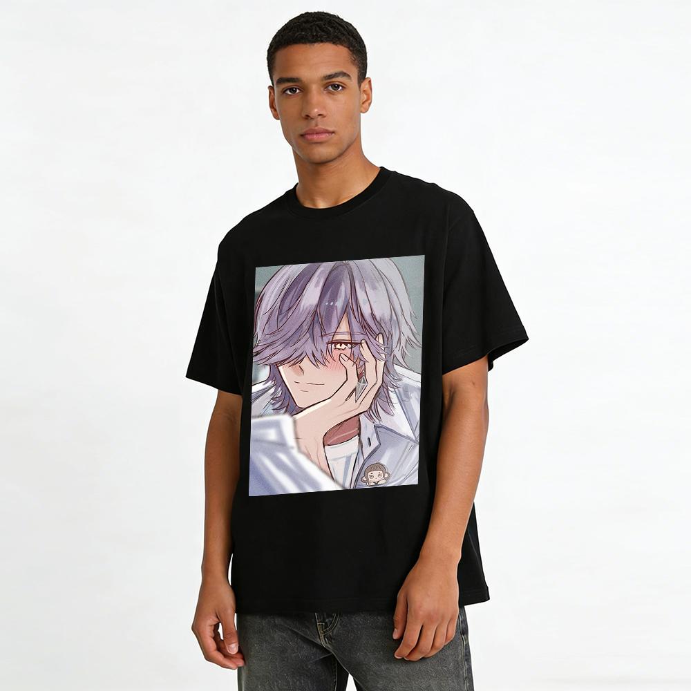 Anime Purple-haired Boy Print Casual Top Unisex Loose Breathable Daily Versatile T-shirt Pure cotton T-shirt