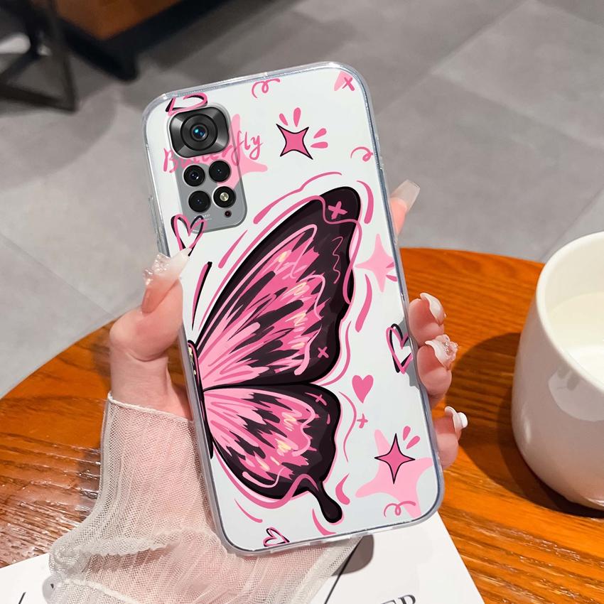 Para Redmi Note 11 11S 11T 12 12S Pro Plus Turbo Capa de Telefone Padrão de Laço Rosa Bonito Silicone Transparente de Alta Qualidade Capa Antiderrapante Para Carcaça Redmi