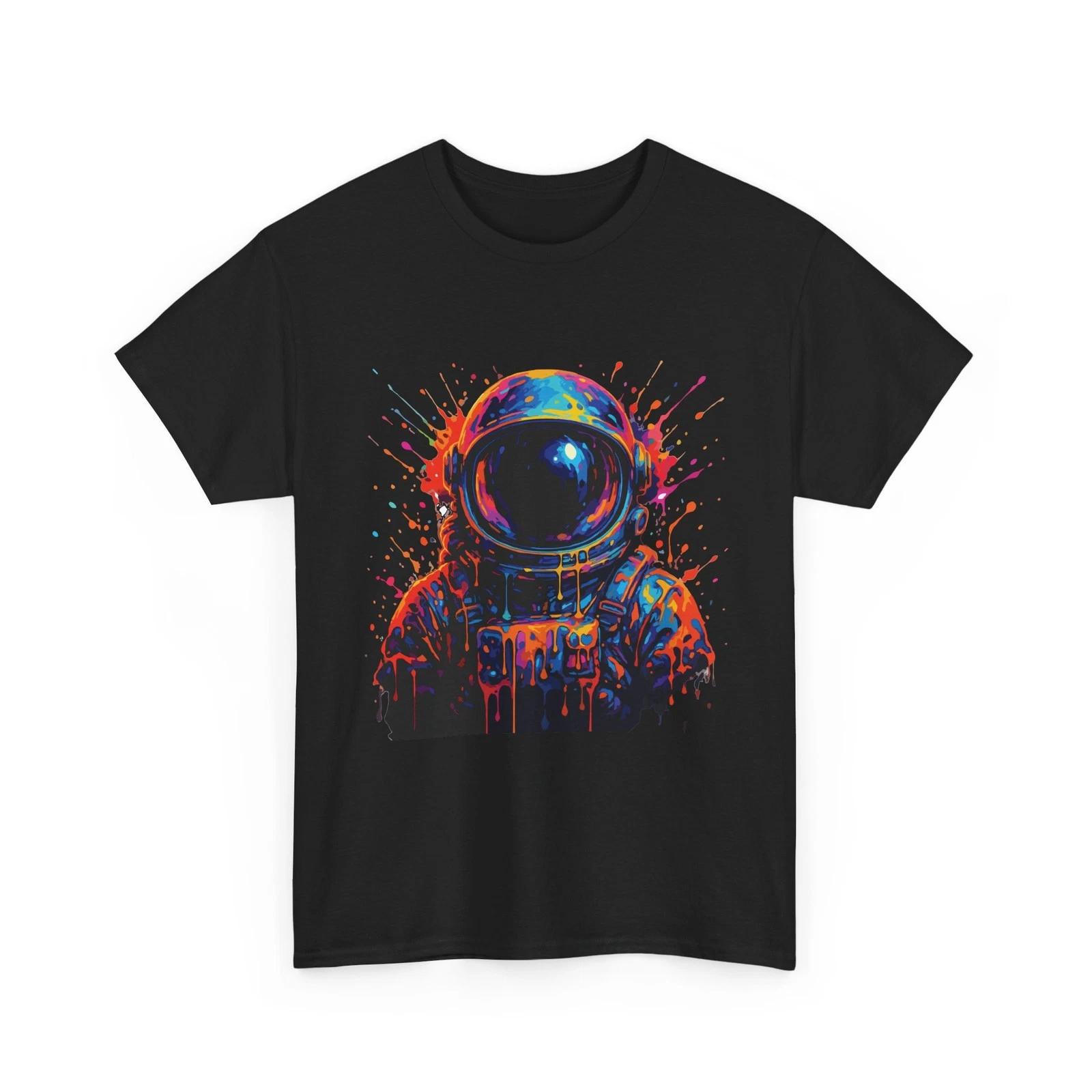Neon Astronaut T-Shirt Colorful Space Helmet Paint Splash Art Tee 4XL