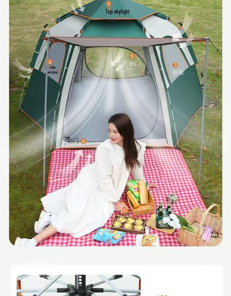Hexagonal Automatic Tent: Folding, Quick-Open, Multi-Person, Rainproof, Sunproof, Mosquito Repellent for Camping & Beach.