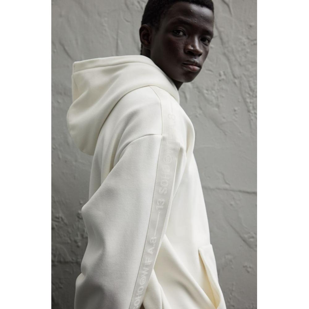 H M Side Stripe Hoodie Loose Fit creaM