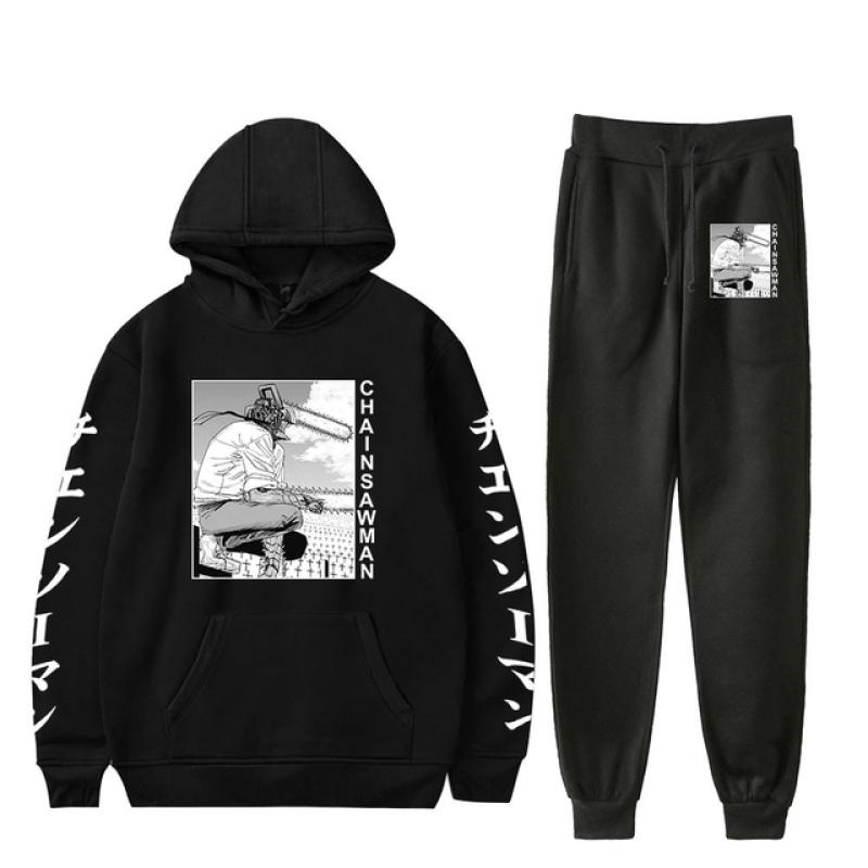 Anime Chainsaw Man Print Mannen Vrouwen Sweatshirt Set Casual Hoodie + Broek 2 Stuks Set Oversized Trui Mode Trainingspak Mannen kleding