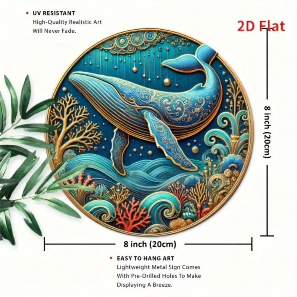 Aluminum Blue Whale Metal Art Sign for Home Wall Decoration 20x20