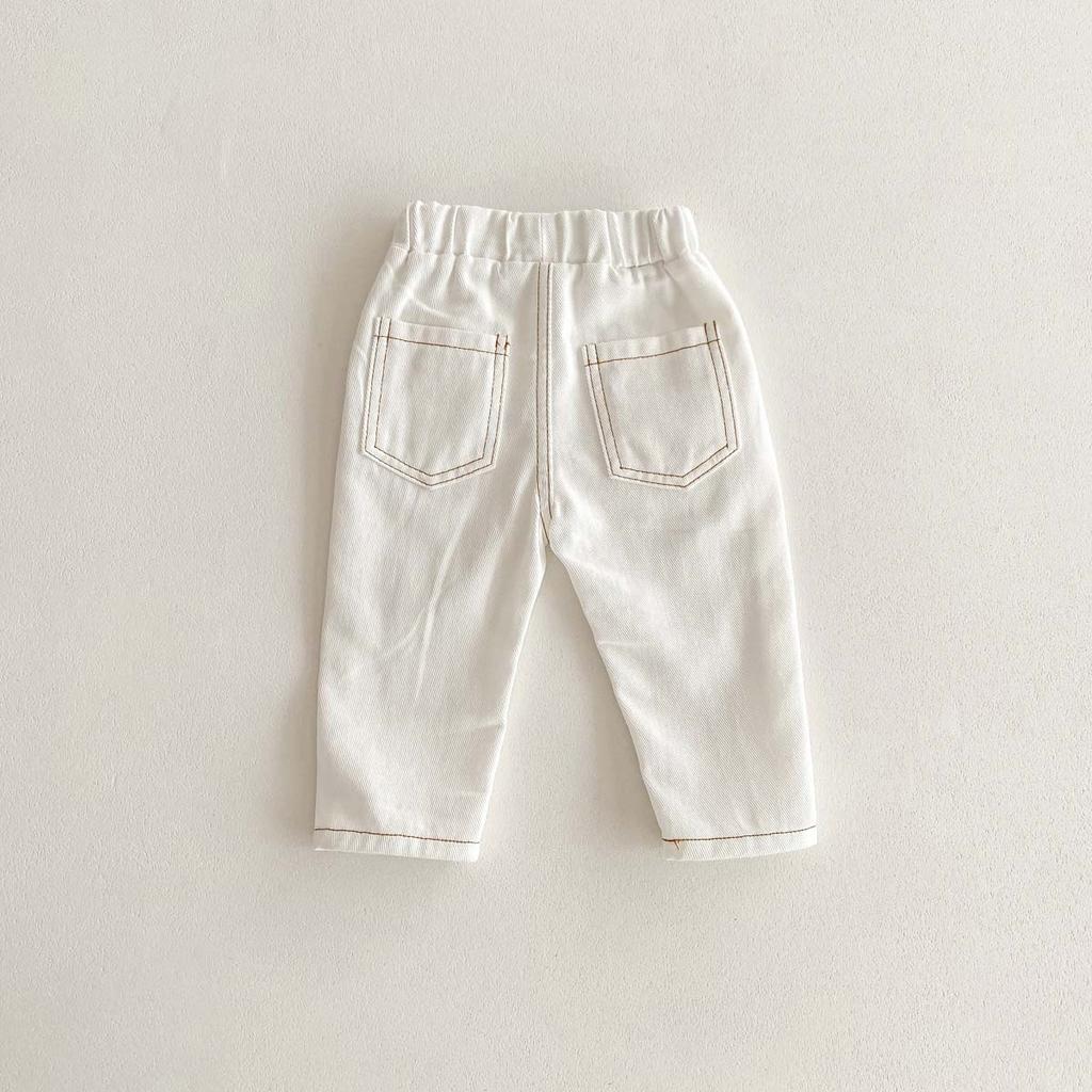 Spring Autumn Fashion Children Solid Jeans Girl Baby Retro Denim Casual Pants Boy Kid Pockets Cotton Trousers Toddler Dungarees
