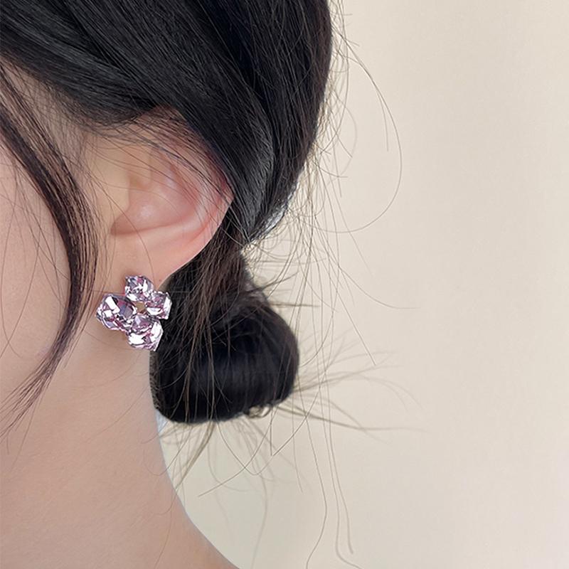 New Dazzling Square Women's Stud Earrings Shiny Purple Crystal Bling Simple Earrings for Female Party Ear Y2K Jewelry