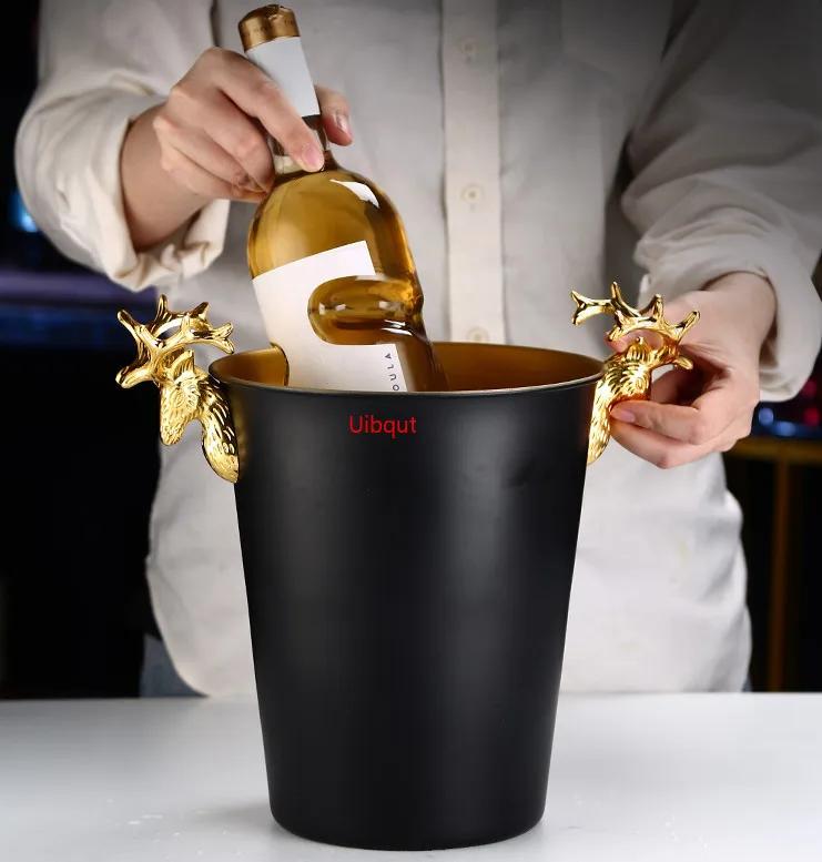 wine beer Cocktail cooler bucket black Gold Ice Bucket Beer Stainless Steel Wine Ice pail Cooler Box Bucket barrel KTV Bar tool