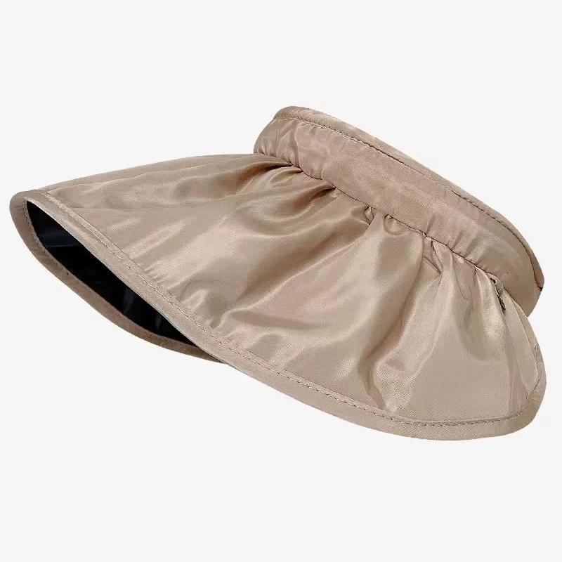 WTEMPO Summer UV Resistant Sunshade Hats Empty Topped Shell Sun Hats Face Covering Hair Hoops Sunscreen Caps Simple Solid Color Foldable Sun Hat