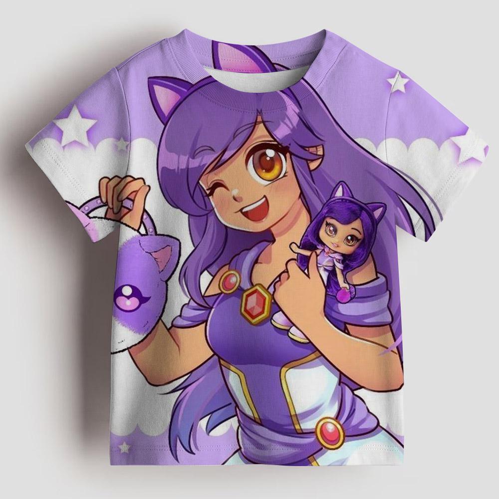 Sommer Kinder Aphmau Oberteil, Koreanischer Stil Shirt für Mädchen, Kinder Kurzarm T-Shirt, Lässig, Bequem und Vielseitig 110 blue
