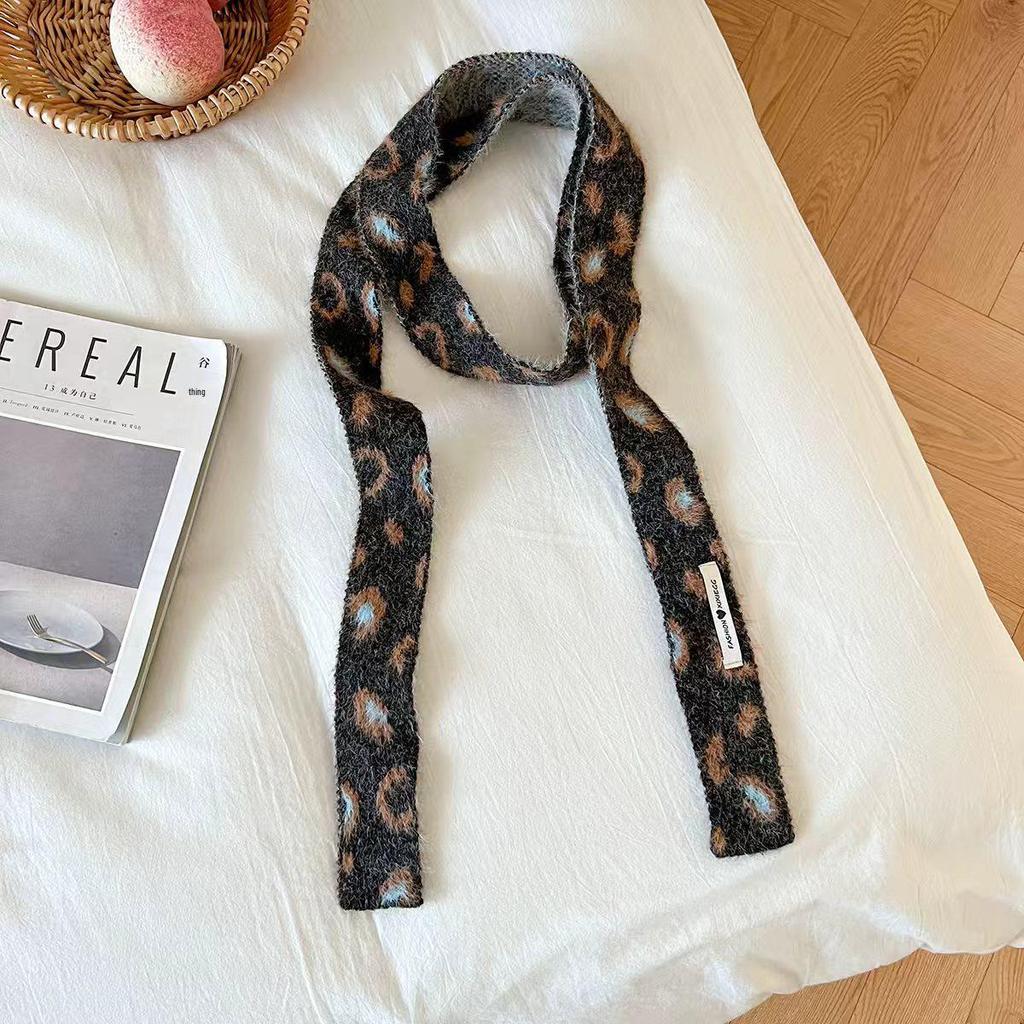 Spicy Korean Style Luxury Wool-Blend Leopard Print Scarf for Women, Autumn/Winter