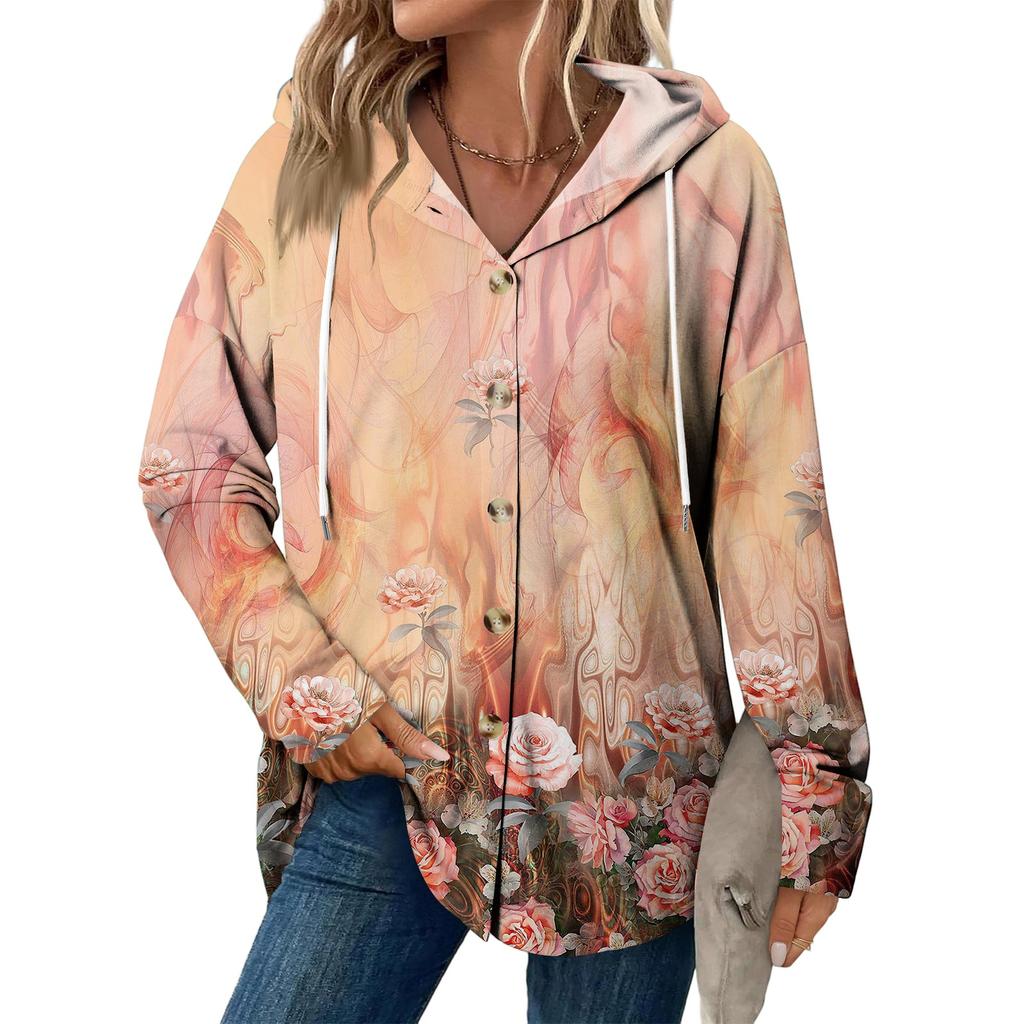 Dammode Casual Raglan Långärmad Dragsko Kappa, Vintage Knäppt Huva Kappa